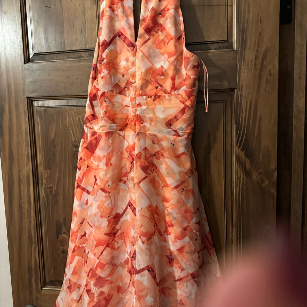 White House Black Market Orange and Red Patterned Dress